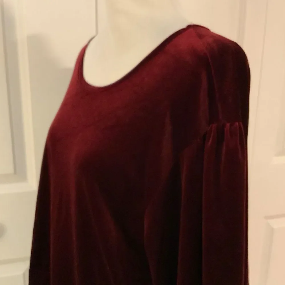Band of Gypsies Burgundy Purple Velour Tie Hem Long Sleeve Top Medium